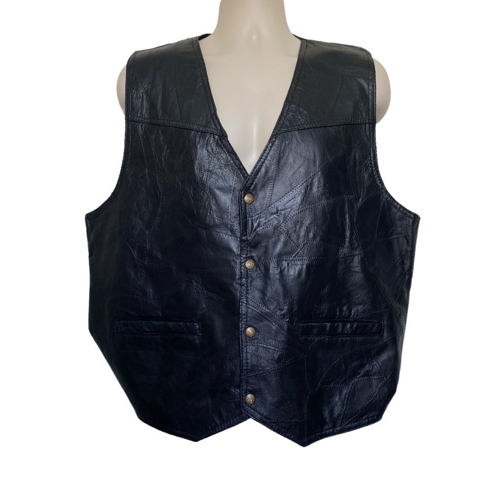 Genuine Leather Patchwork Biker Vest Black Sz 3X